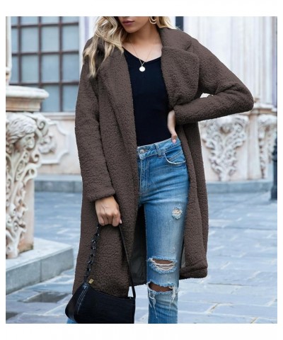 Lapel Fuzzy Cardigan Overcoat for Women Fleece Long Sleeve Jackets Womens OverSize Coat Fall Winter Sweater A-coffee $19.37 C...