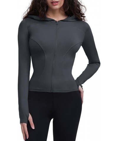 Women's Lightweight Stretchy Workout Full Zip Running Track Jacket with Thumb Holes Style 03 Dark Grey $15.80 Jackets