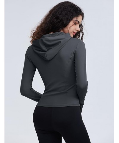 Women's Lightweight Stretchy Workout Full Zip Running Track Jacket with Thumb Holes Style 03 Dark Grey $15.80 Jackets