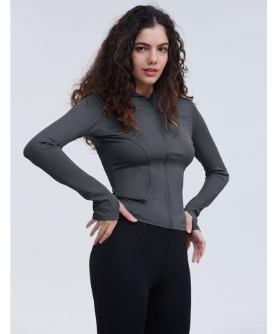 Women's Lightweight Stretchy Workout Full Zip Running Track Jacket with Thumb Holes Style 03 Dark Grey $15.80 Jackets