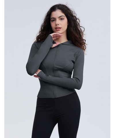 Women's Lightweight Stretchy Workout Full Zip Running Track Jacket with Thumb Holes Style 03 Dark Grey $15.80 Jackets