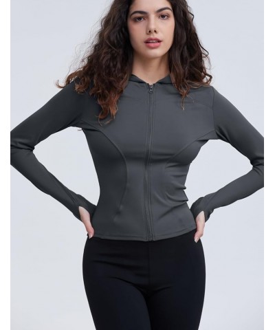 Women's Lightweight Stretchy Workout Full Zip Running Track Jacket with Thumb Holes Style 03 Dark Grey $15.80 Jackets