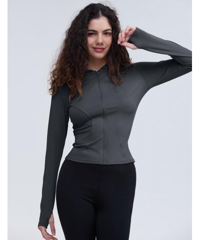 Women's Lightweight Stretchy Workout Full Zip Running Track Jacket with Thumb Holes Style 03 Dark Grey $15.80 Jackets