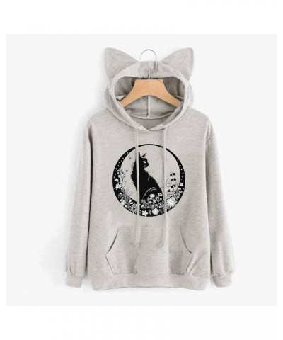 Women Oversized Hoodies Casual Sweatshirts Autumn Winter Cat Printed Long Sleeve Streetwear with Pocket H-beige $9.43 Hoodies...