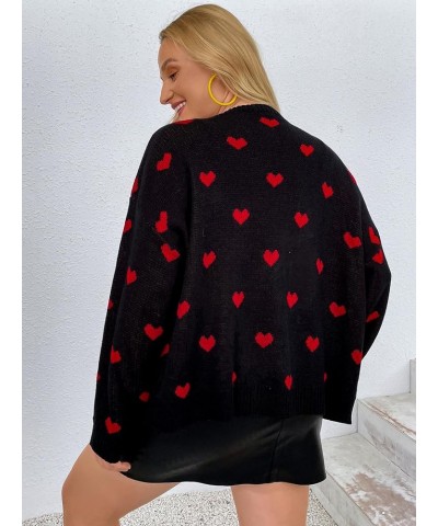 Women's Plus Size Heart Print Long Sleeve Drop Shoulder Button Front Cute Cardigan Sweater Coat Black $22.43 Sweaters