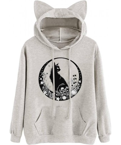 Women Oversized Hoodies Casual Sweatshirts Autumn Winter Cat Printed Long Sleeve Streetwear with Pocket H-beige $9.43 Hoodies...