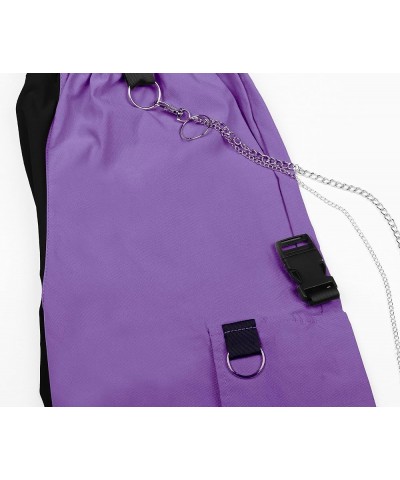 Women Trousers Pants with Chain Pocket High Waist Capri Cinch Bottom Sweatpants Joggers 4 Patchwork Black & Purple $14.25 Pants