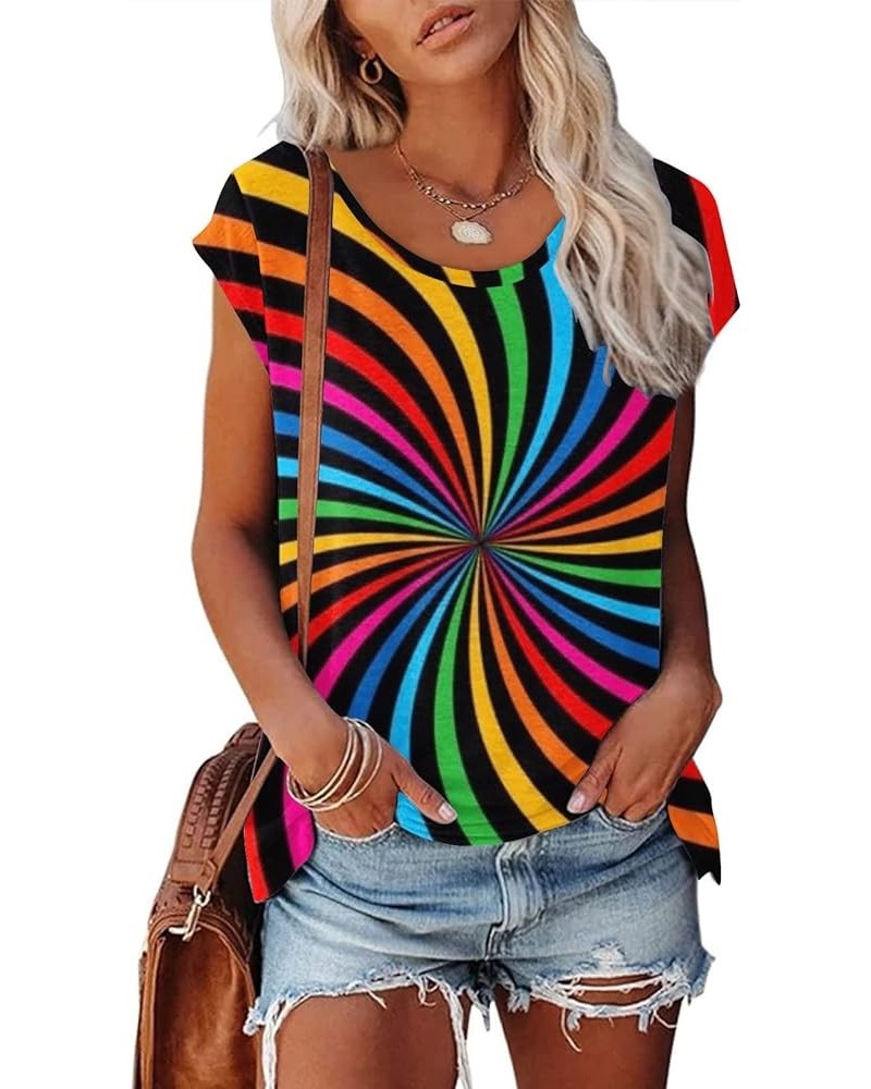 Women's Short Sleeve Tunic Tops Basic Loose Batwing Sleeve Casual Tees Summer Geometric Graphic Color Block Blouses 06♛black ...