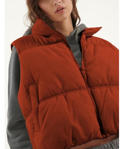 Womens Cropped Puffer Vest Zip Up Stand Collar Lightweight Sleeveless Padded Gilet with Pockets Red $17.48 Vests