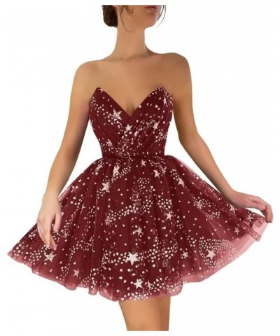 Sparkle Starry Prom Dresses Tulle Ball Gown V-Neck Long Formal Evening Party Gowns with Slit 01-burgundy $31.85 Dresses