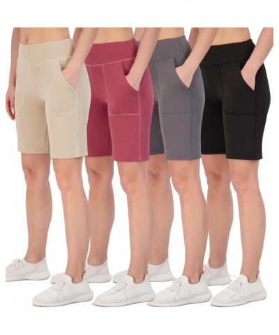 4 Pack: Women's 9" Bermuda Long High Waisted Shorts with Pockets Casual Workout Athletic (Available in Plus) Bermuda Shorts S...