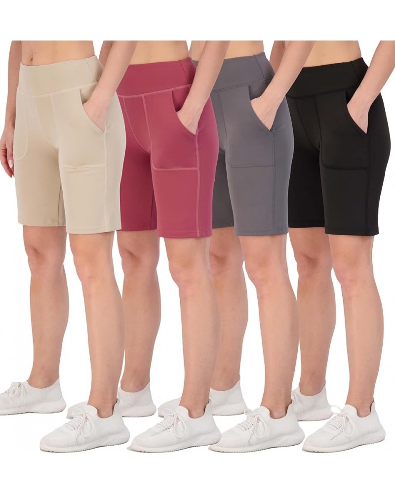 4 Pack: Women's 9" Bermuda Long High Waisted Shorts with Pockets Casual Workout Athletic (Available in Plus) Bermuda Shorts S...