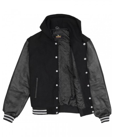 Women Varsity Jacket Genuine Leather Sleeve and Wool Blend Letterman Ladies Girls College Varsity Jackets All Black (Grey Lin...