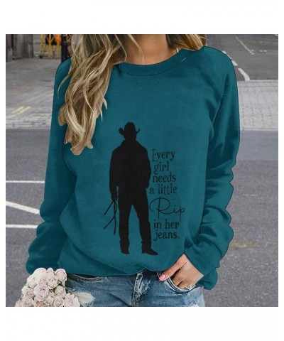 Fall Women's Novelty Sweatshirts Long Sleeve Western Girls City Pullover for Women Crewneck Casual Loose Clothes Tops Blue $1...