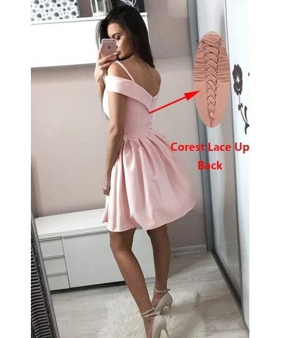 Women's Cold Shoulder Satin Homecoming Dresses for Teens Short V-Neck Formal Gowns with Pockets Wisteria $22.00 Dresses