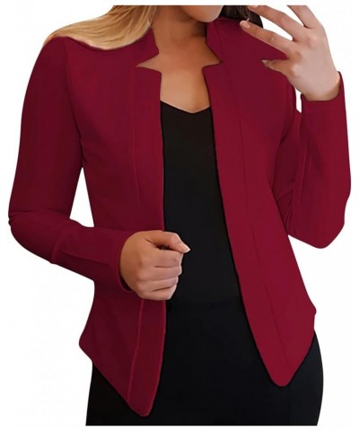 Blazer Jackets for Women Woman Jackets Solid Open Front Elegant Long Sleeve Work Office Womens Suits for Work Y2-wine $14.84 ...