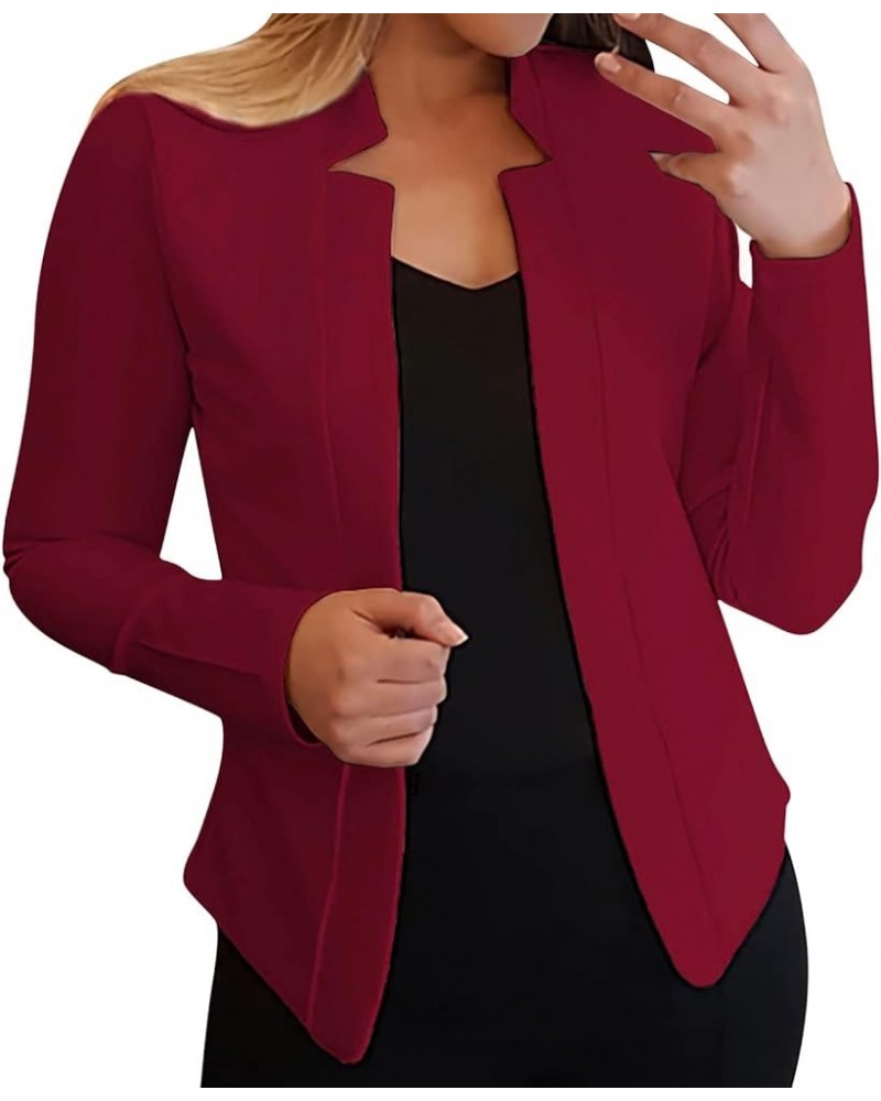 Blazer Jackets for Women Woman Jackets Solid Open Front Elegant Long Sleeve Work Office Womens Suits for Work Y2-wine $14.84 ...