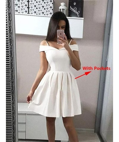 Women's Cold Shoulder Satin Homecoming Dresses for Teens Short V-Neck Formal Gowns with Pockets Wisteria $22.00 Dresses