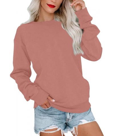 Womens Fall Fashion 2023,Womens Dressy Solid Crewneck Sweatshirt Oversized Long Sleeve Pullover Casual Outfit Clothes 5-vermi...