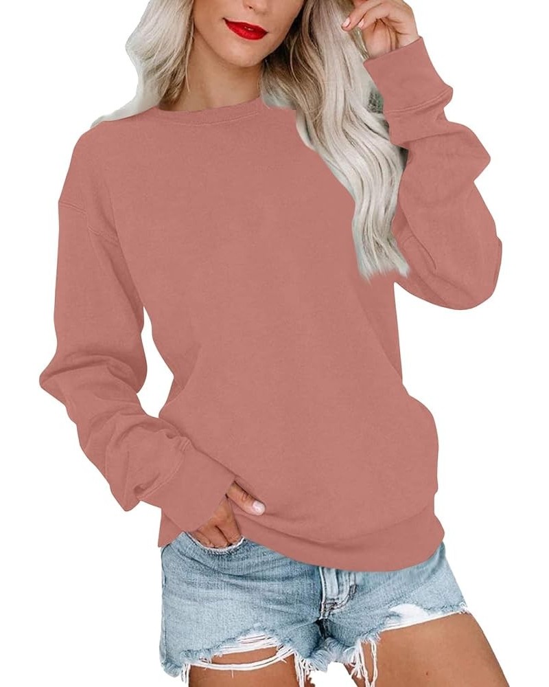 Womens Fall Fashion 2023,Womens Dressy Solid Crewneck Sweatshirt Oversized Long Sleeve Pullover Casual Outfit Clothes 5-vermi...