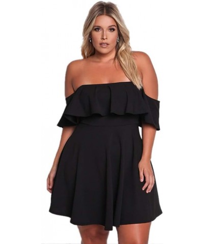 Women's Off Shoulder Strapless Ruffle Mini Plus Size Swing Dresses Black $16.28 Dresses