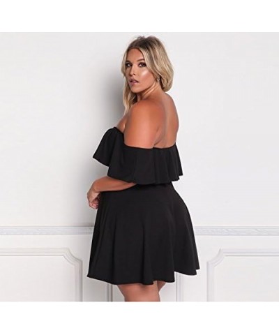 Women's Off Shoulder Strapless Ruffle Mini Plus Size Swing Dresses Black $16.28 Dresses