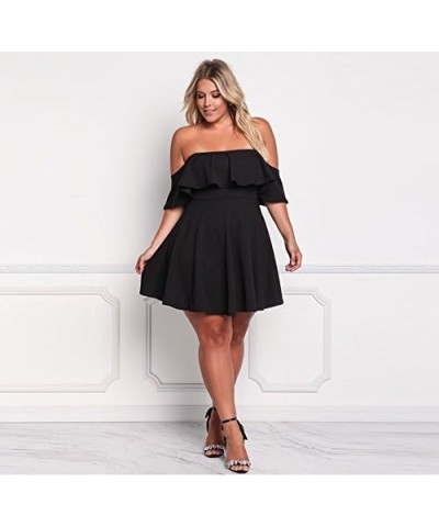 Women's Off Shoulder Strapless Ruffle Mini Plus Size Swing Dresses Black $16.28 Dresses