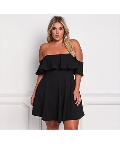 Women's Off Shoulder Strapless Ruffle Mini Plus Size Swing Dresses Black $16.28 Dresses