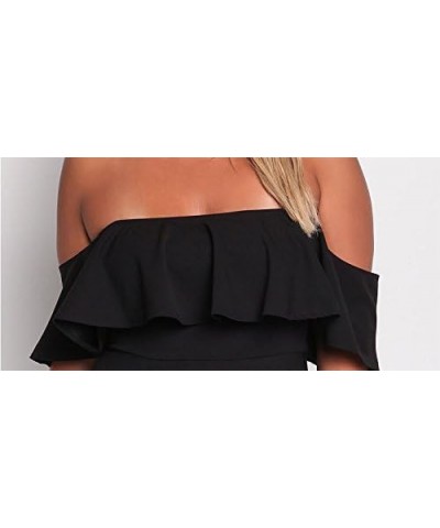 Women's Off Shoulder Strapless Ruffle Mini Plus Size Swing Dresses Black $16.28 Dresses