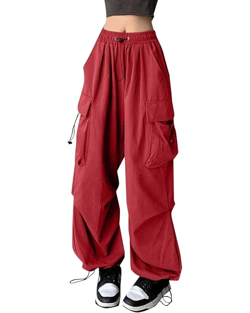 Womens Cargo Pants High Waist Straight Wide Leg Drawstring Baggy Palazzo Pants Comfy Solid Color Lounge Trousers with Pockets...