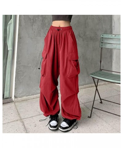 Womens Cargo Pants High Waist Straight Wide Leg Drawstring Baggy Palazzo Pants Comfy Solid Color Lounge Trousers with Pockets...