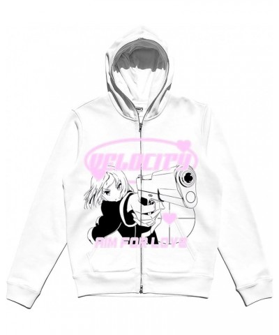 Y2k Black Rhinestone Zip Up Hoodie Women Oversized Sweatshirt Grunge Aesthetic Hoodies Men Casual Jackets Streetwears 7-white...