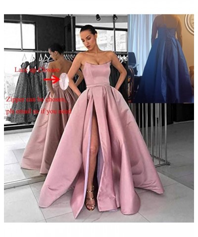 Womens Long Strapless Satin Prom Dress Sleeveless Slit Evening Ball Gown with Pockets Teal $43.56 Dresses