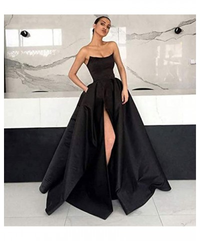 Womens Long Strapless Satin Prom Dress Sleeveless Slit Evening Ball Gown with Pockets Teal $43.56 Dresses