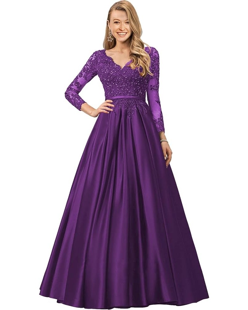 Mother of The Bride Dresses for Wedding Formal Evening Dresses Lace Appliques Mother Prom Dress Long Purple $37.00 Dresses