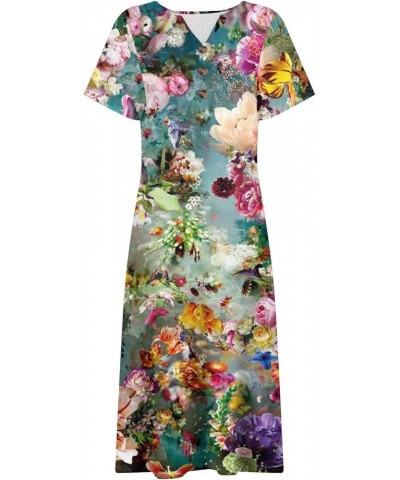 Women's Dresses 2023 Solid Color Printed Small V-Neck Loose Short Sleeve Dress Casual Cocktail Dresses Summer 3-multicolor $6...