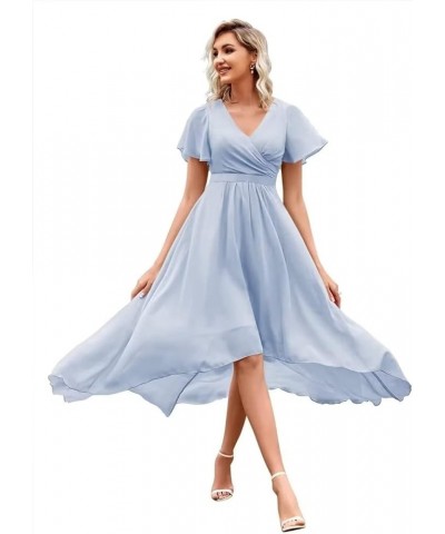 Women's High Low Bridesmaid Dresses V Neck Chiffon Short Sleeves Formal Party Gown Lavender $23.97 Dresses