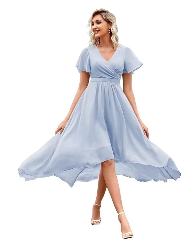 Women's High Low Bridesmaid Dresses V Neck Chiffon Short Sleeves Formal Party Gown Lavender $23.97 Dresses