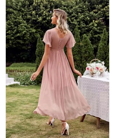 Women's High Low Bridesmaid Dresses V Neck Chiffon Short Sleeves Formal Party Gown Lavender $23.97 Dresses