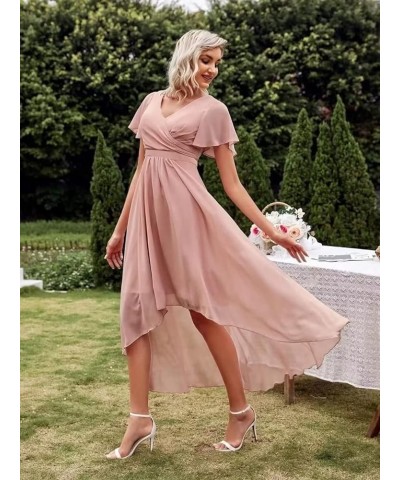 Women's High Low Bridesmaid Dresses V Neck Chiffon Short Sleeves Formal Party Gown Lavender $23.97 Dresses