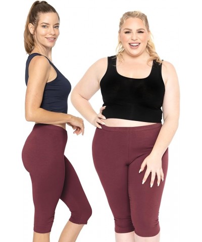 Oh So Soft Women's Plus Size Knee Length and Full Length Leggings | X-Large - 7X Knee Length Burgundy $12.00 Others