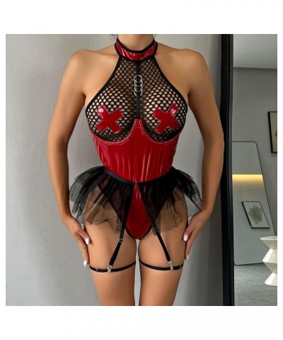 Women Lingerie Teddy Lace Up U Plunge Cut Out Spaghetti Strap Bodysuit Embroidery Garter Belts Backless Nightwear Babydoll Z5...