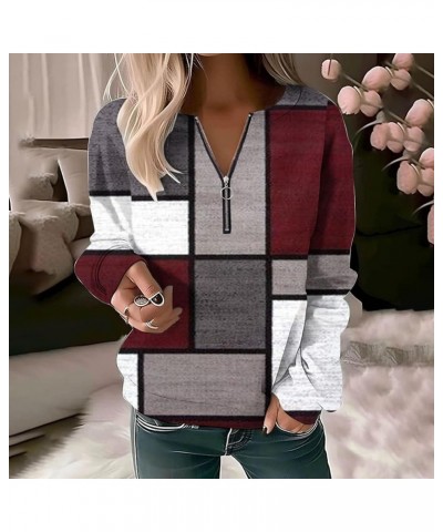 Women's Long Sleeve Shirts Fall Fashion 2023 Tops Floral Half Zip Casual Long Sleeve Hoodie Crew Neck Loose Sweatshirt U,brow...