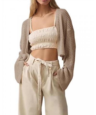 Cropped Cardigan Sweaters for Women Kimonos Boho Lightweight Summer Open Front Knit Cardigan Outerwear Khaki $15.51 Sweaters