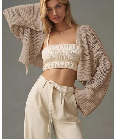 Cropped Cardigan Sweaters for Women Kimonos Boho Lightweight Summer Open Front Knit Cardigan Outerwear Khaki $15.51 Sweaters