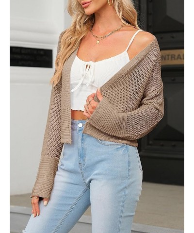 Cropped Cardigan Sweaters for Women Kimonos Boho Lightweight Summer Open Front Knit Cardigan Outerwear Khaki $15.51 Sweaters