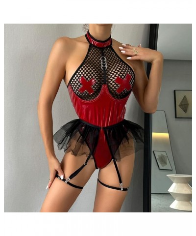 Women Lingerie Teddy Lace Up U Plunge Cut Out Spaghetti Strap Bodysuit Embroidery Garter Belts Backless Nightwear Babydoll Z5...