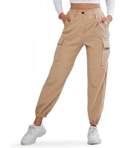 Women's Jogger Pants Solid Cargo Pants with Flap Pocket High Waisted Pants Khaki $10.99 Pants