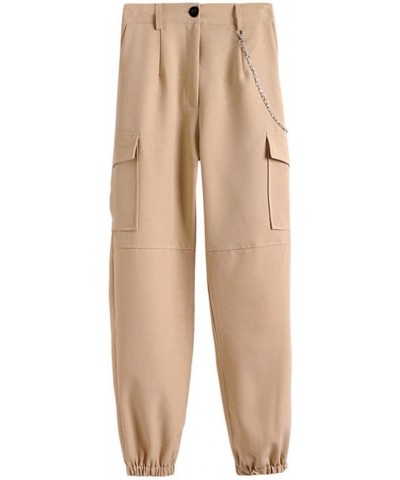 Women's Jogger Pants Solid Cargo Pants with Flap Pocket High Waisted Pants Khaki $10.99 Pants