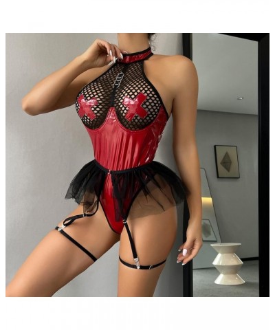 Women Lingerie Teddy Lace Up U Plunge Cut Out Spaghetti Strap Bodysuit Embroidery Garter Belts Backless Nightwear Babydoll Z5...